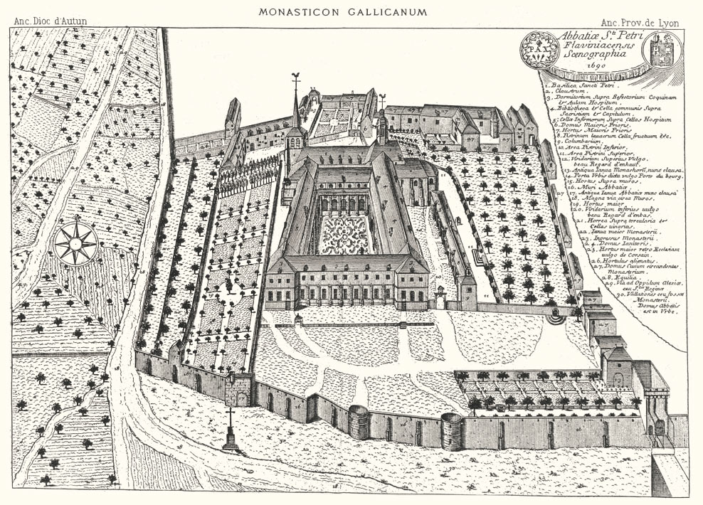 17世紀後半のサン=ピエール修道院。『ガリア修道院史』の版画。